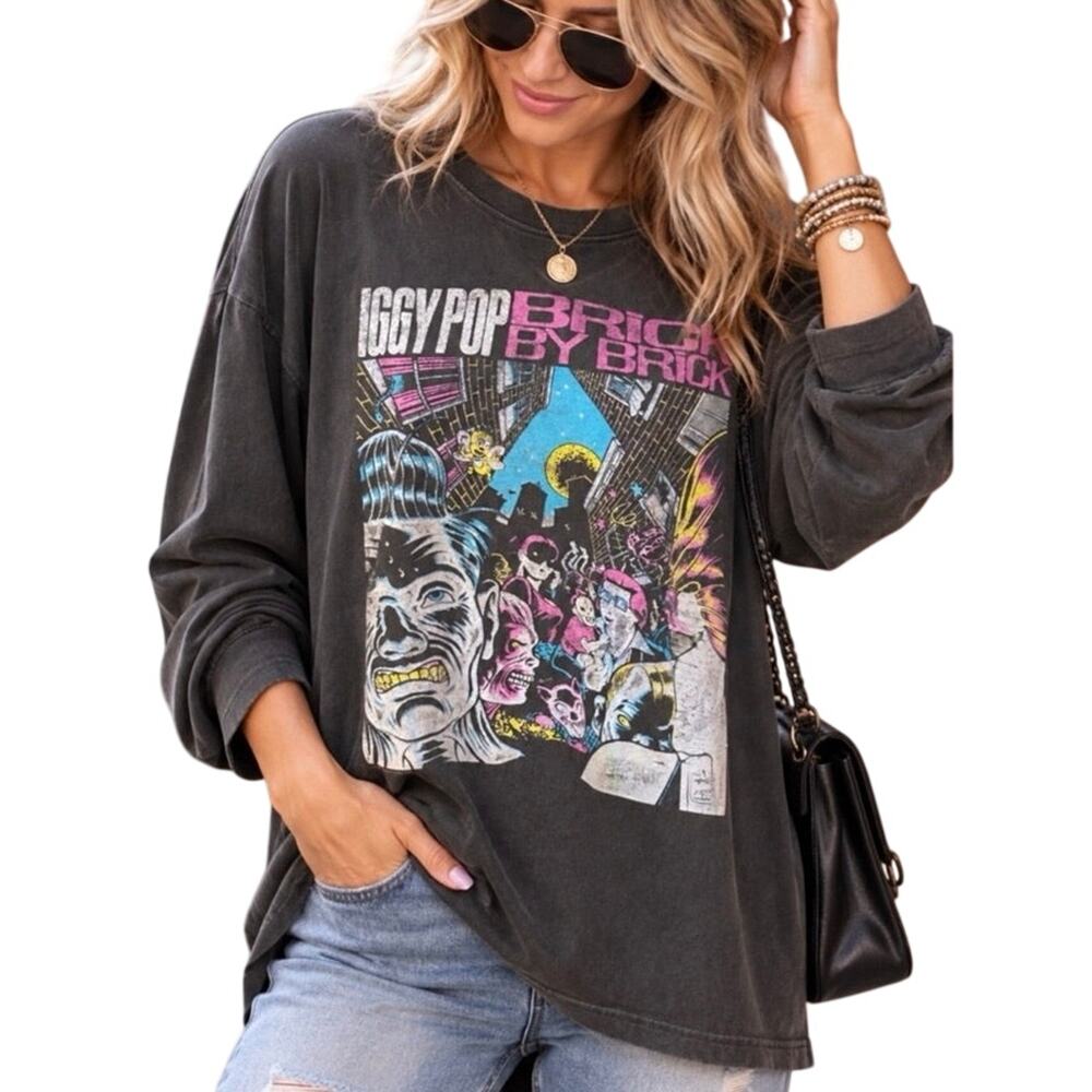 DAYDREAMER Iggy Pop Brick By Brick Long Sleeve Graphic Tee Size L New w/ Tag SOO